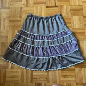 2010s mossimo tiered velvet detail midi skirt with lace trim